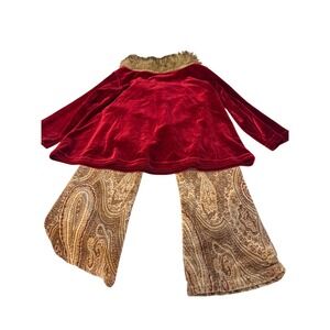 Cachcach Red Velvet Faux Fur Trim Outfit Pants Size 2T